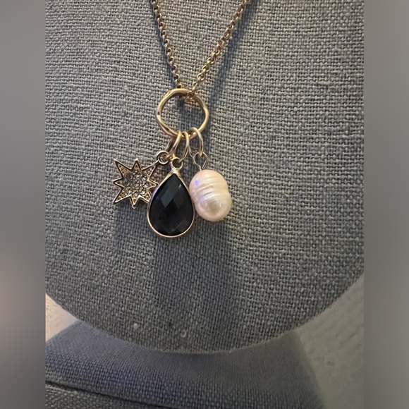 Genuine Rice Pearl and Gems Gold Tone Adjustable Chain Charm Necklace - Picture 4 of 5